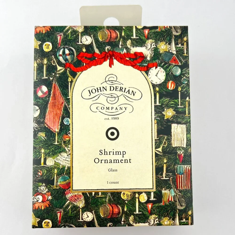 NIB 2025 John Derian for Target Holiday Glitter Shrimp Ornament 4 inches